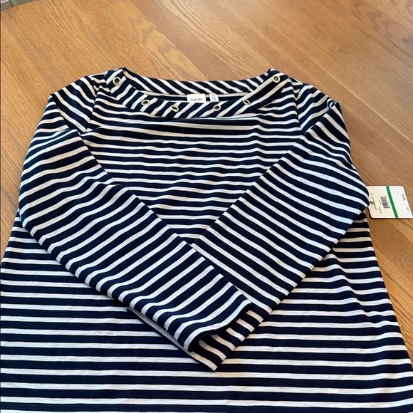Navy and White Striped Long Sleeve Top - Picture 1 of 5